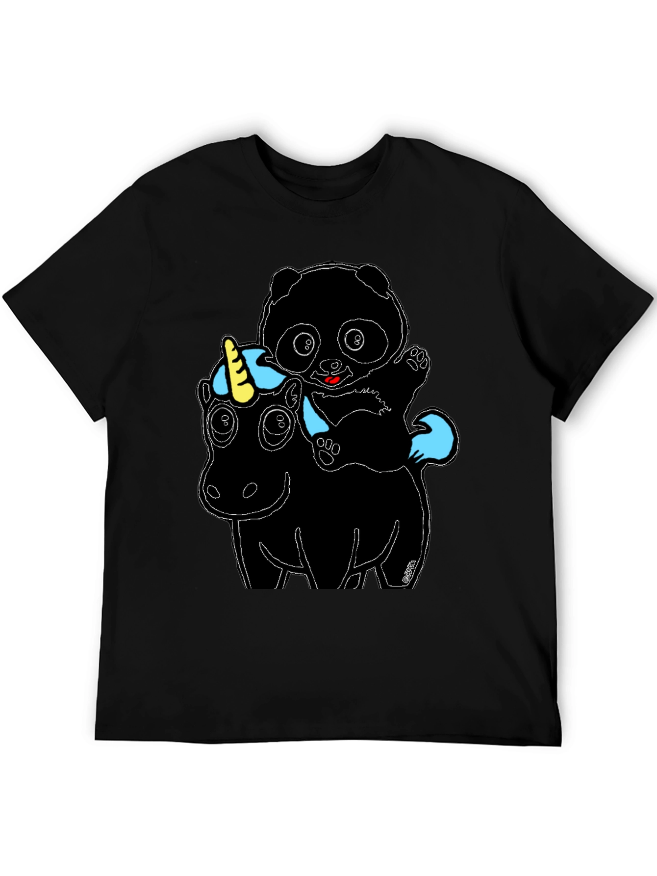 Panda Riding Unicorn Graphic Tee - Mens Black T-Shirt