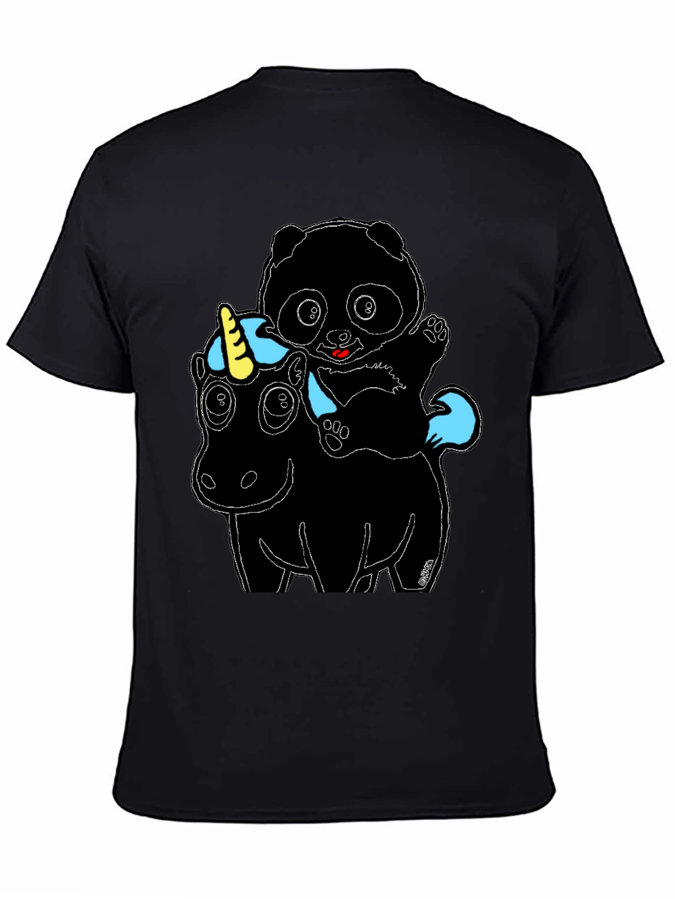 Panda Riding Unicorn Graphic Tee - Mens Black T-Shirt
