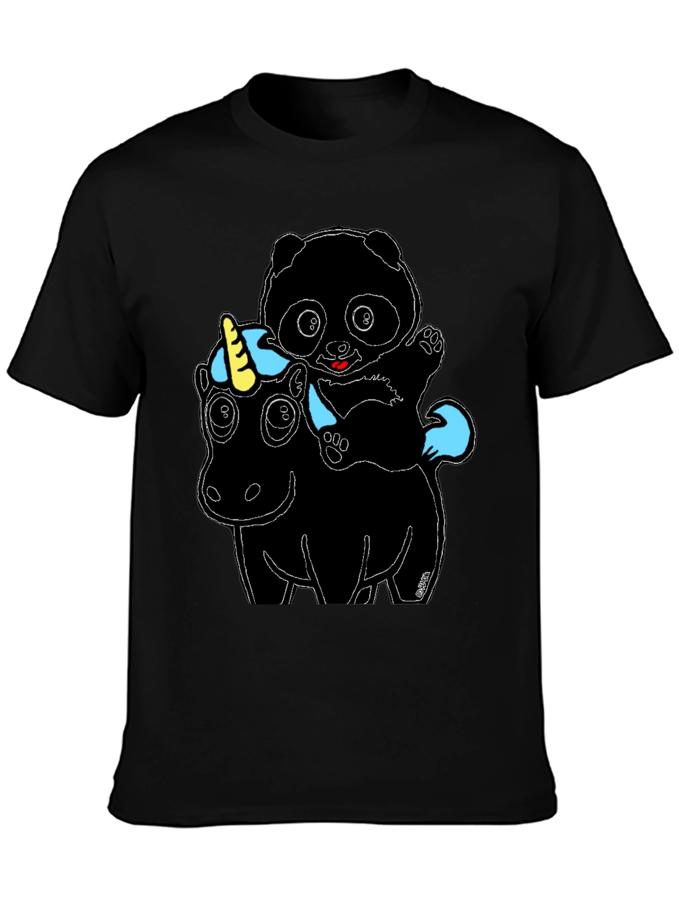 Panda Riding Unicorn Graphic Tee - Mens Black T-Shirt