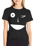 Winking Face Graphic T-Shirt - Black Cotton Blend
