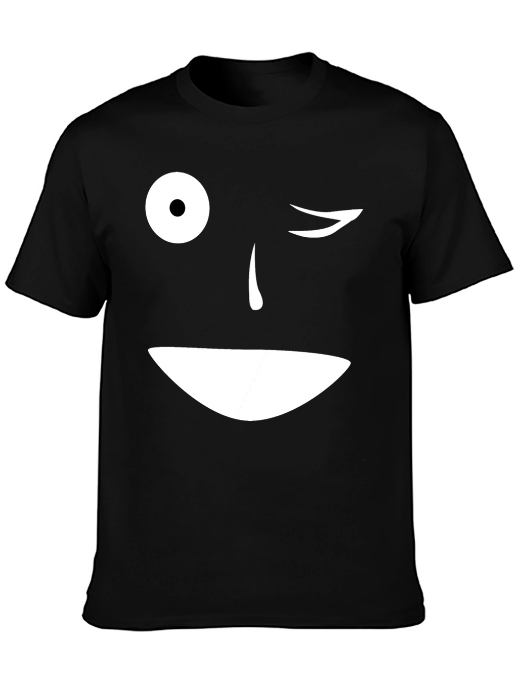 Winking Face Graphic T-Shirt - Black Cotton Blend