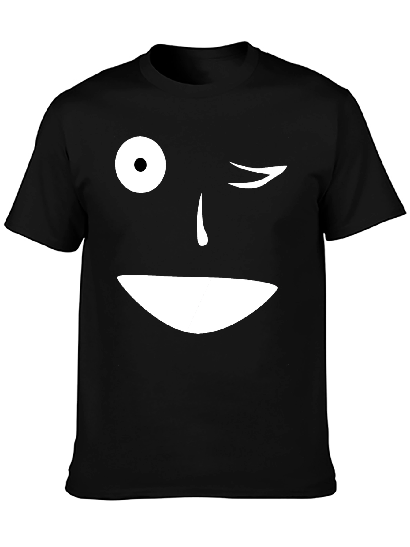 Winking Face Graphic T-Shirt - Black Cotton Blend