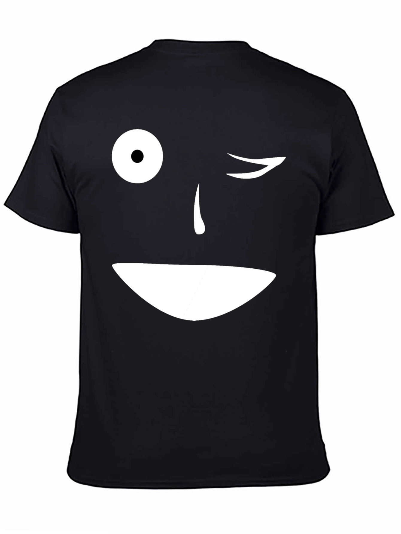 Winking Face Graphic T-Shirt - Black Cotton Blend