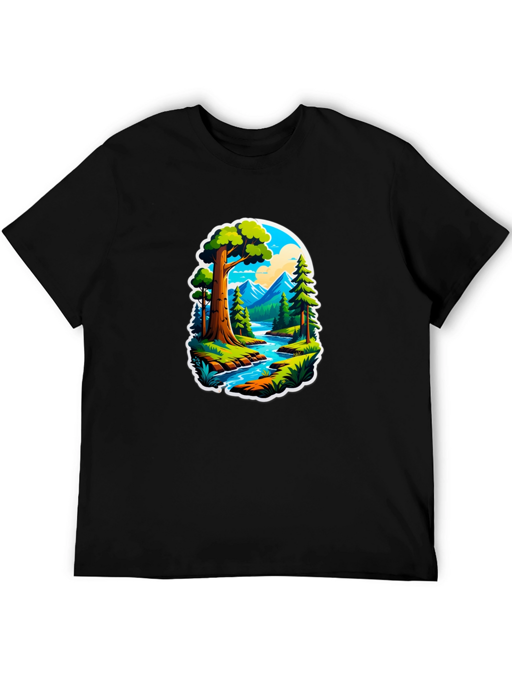 Nature River Scene Black Graphic Tee