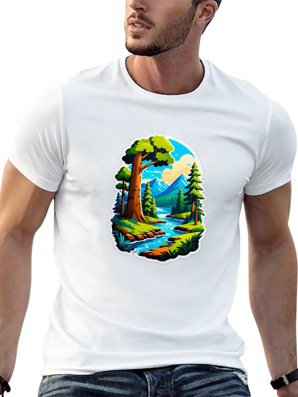 Nature River Scene Black Graphic Tee