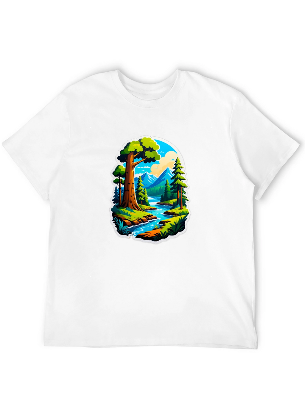 Nature River Scene Black Graphic Tee