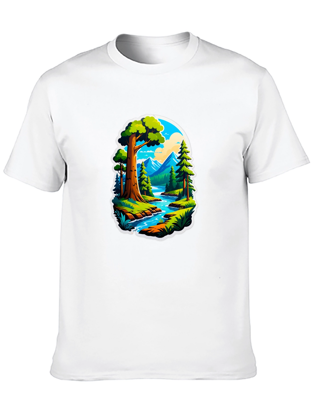 Nature River Scene Black Graphic Tee
