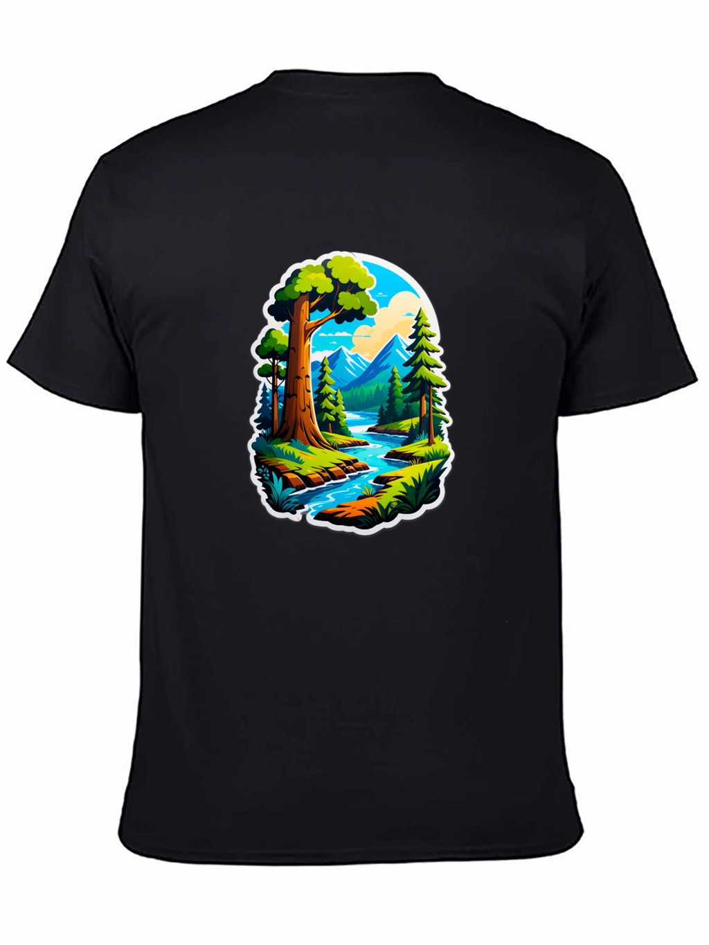 Nature River Scene Black Graphic Tee