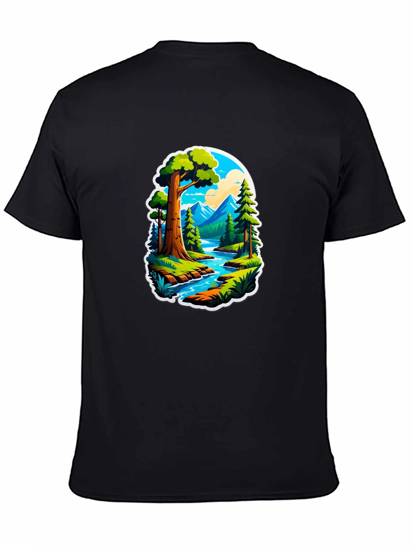 Nature River Scene Black Graphic Tee