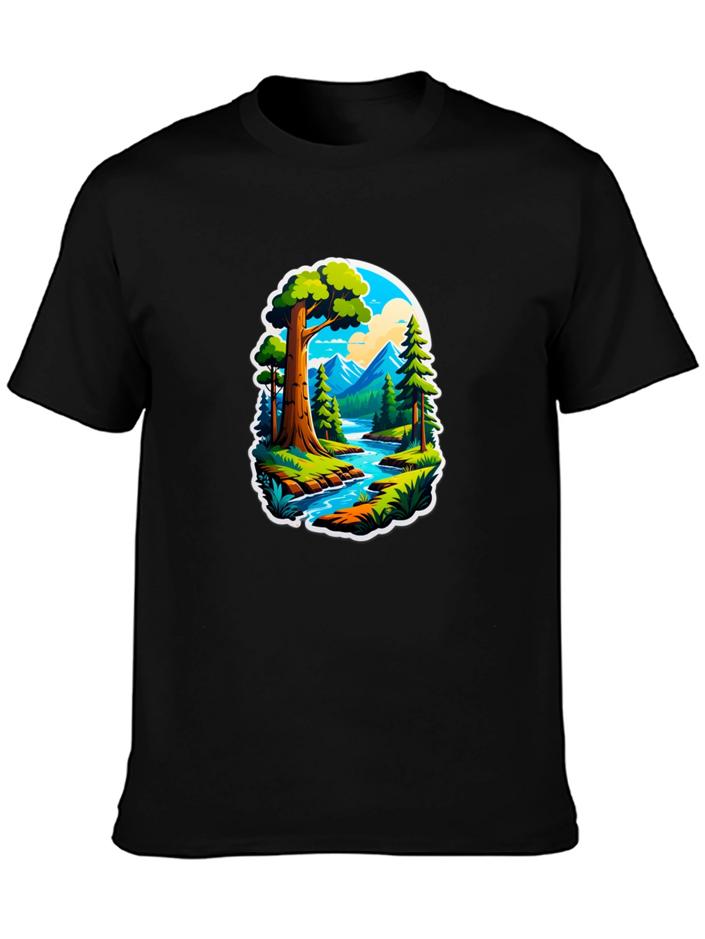Nature River Scene Black Graphic Tee