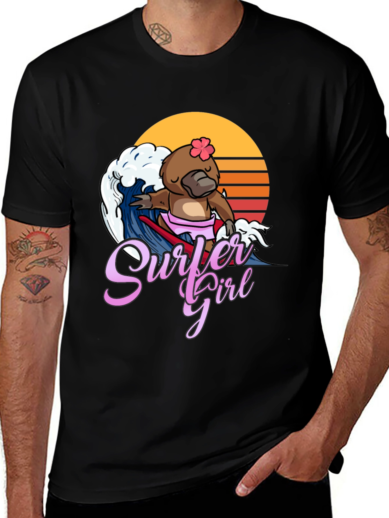 Surfer Girl Platypus T-Shirt - Fun Summer Tee