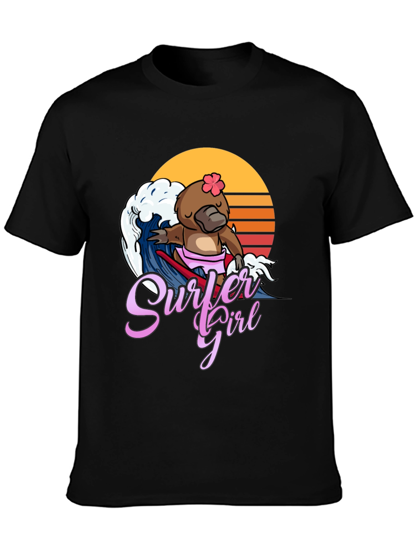 Surfer Girl Platypus T-Shirt - Fun Summer Tee