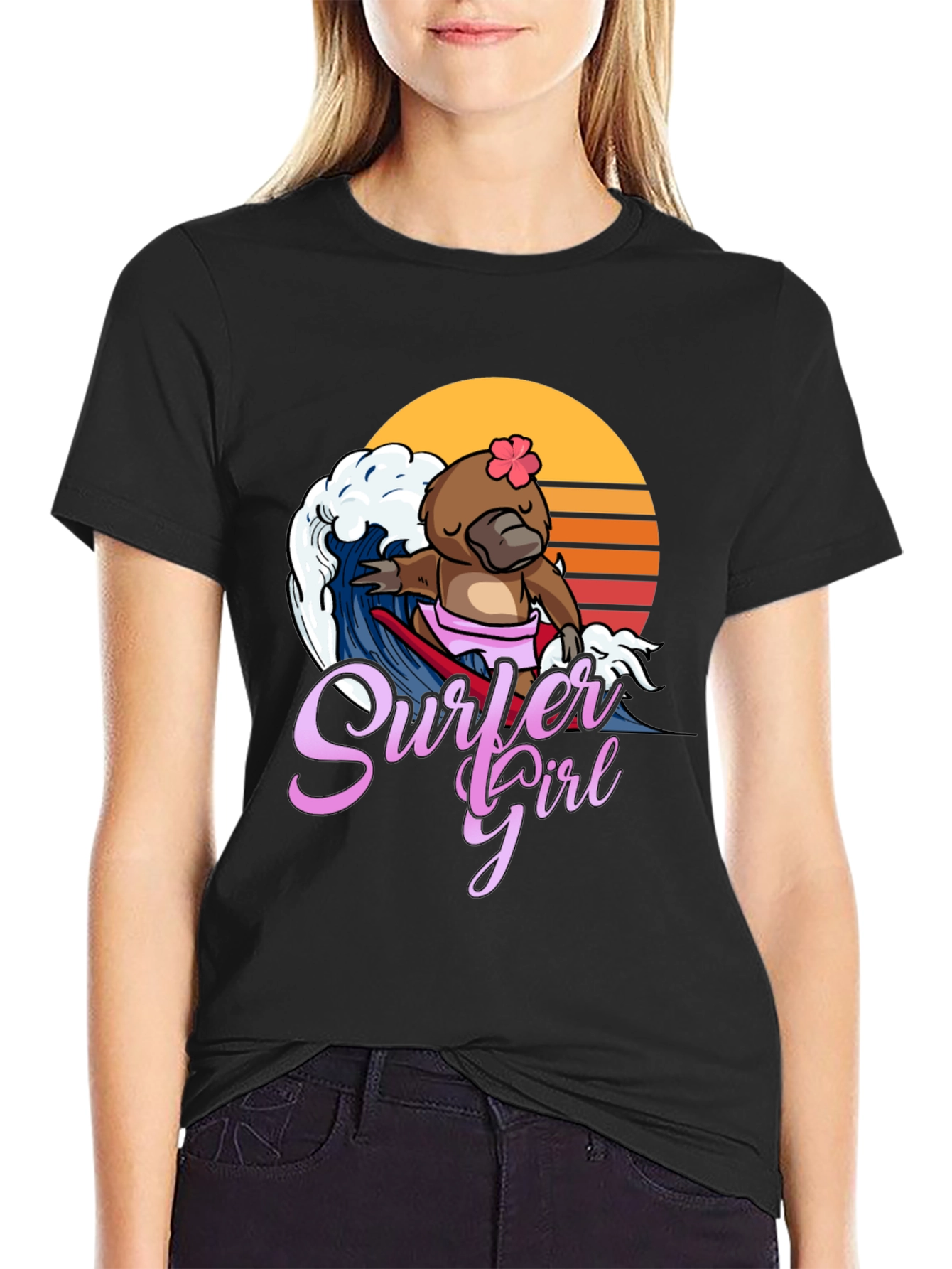 Surfer Girl Platypus T-Shirt - Fun Summer Tee