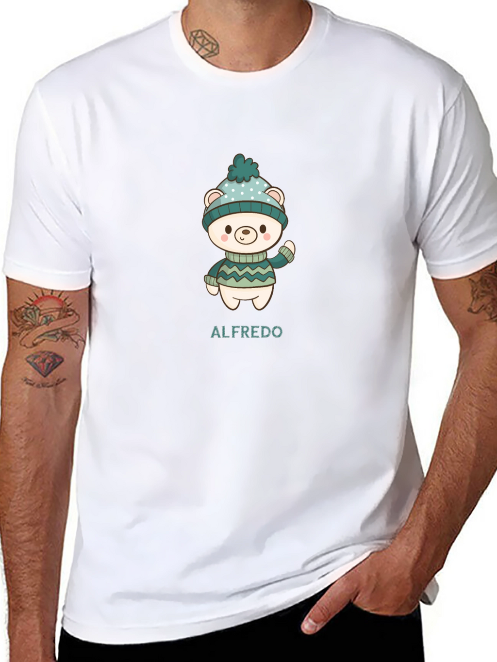 Cute Bear Personalized Mens Black T-Shirt