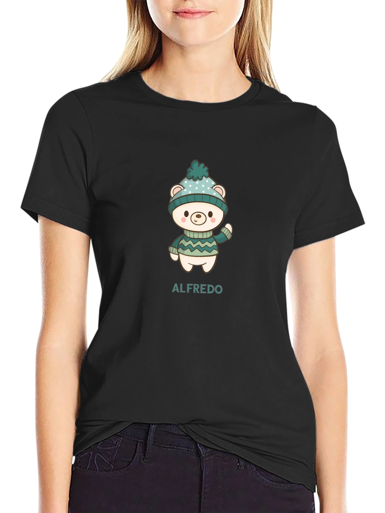 Cute Bear Personalized Mens Black T-Shirt