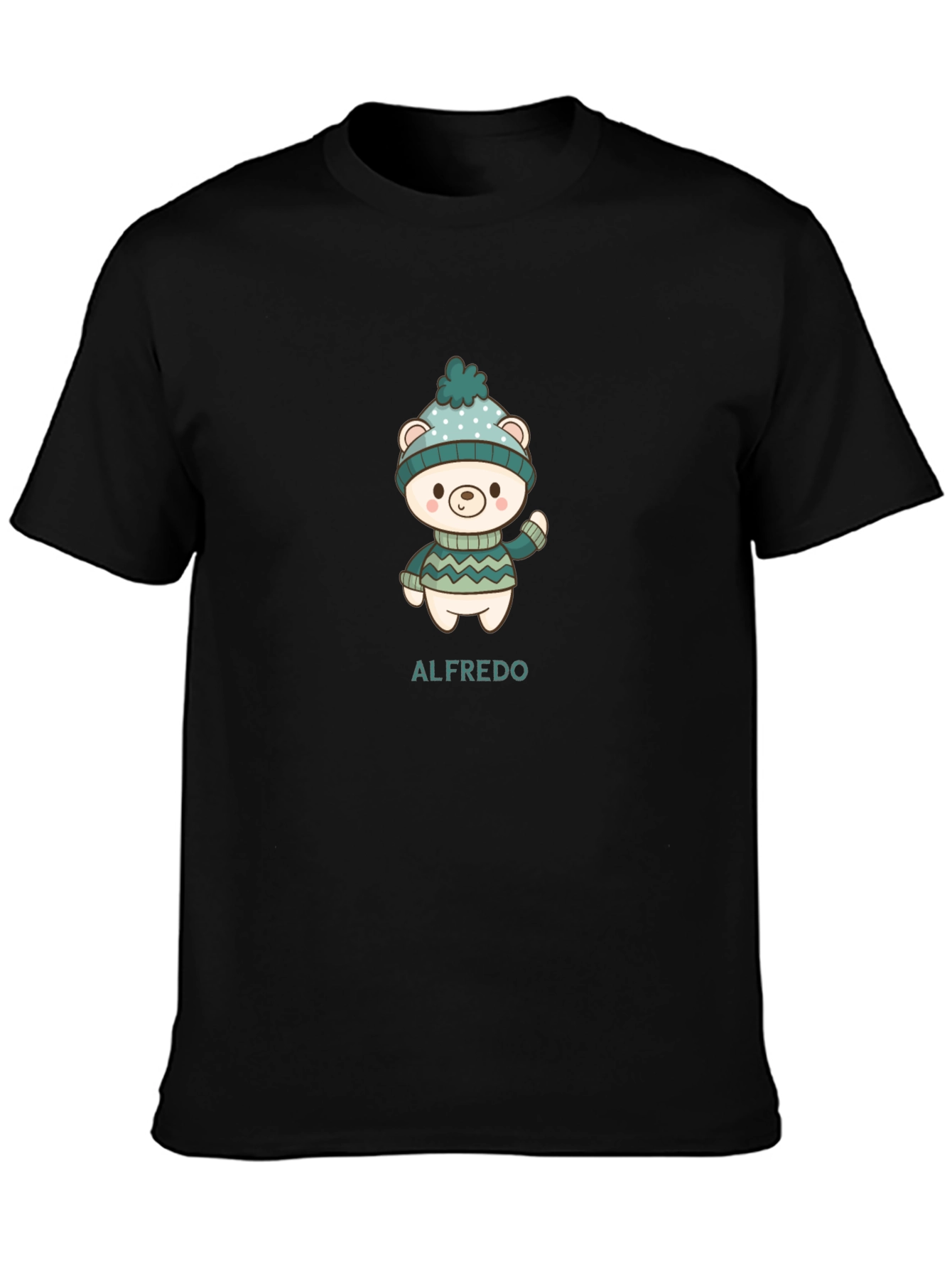 Cute Bear Personalized Mens Black T-Shirt