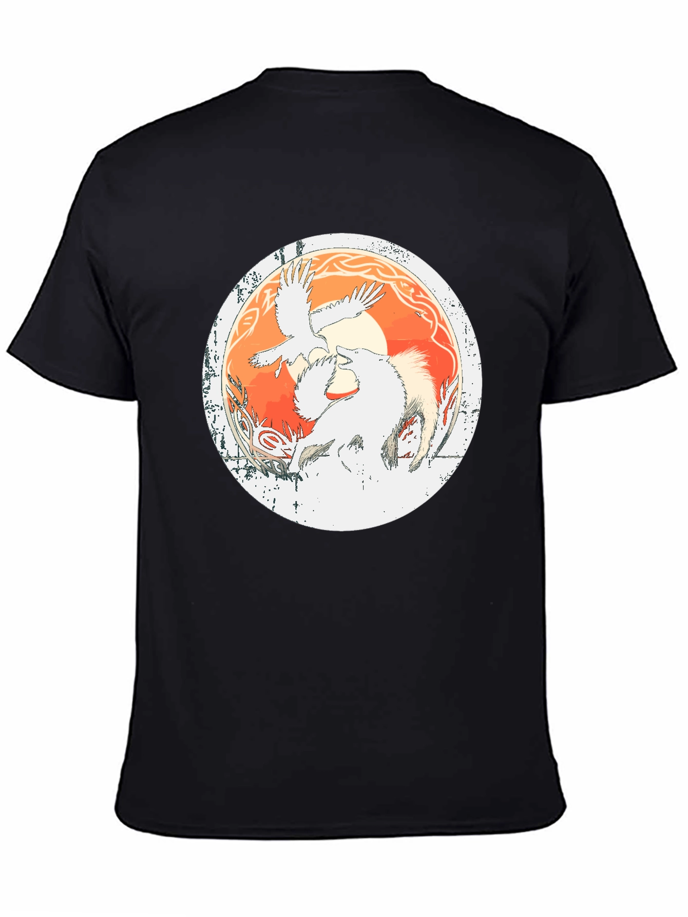 Viking Raven & Wolf Graphic Tee - Black Cotton Blend