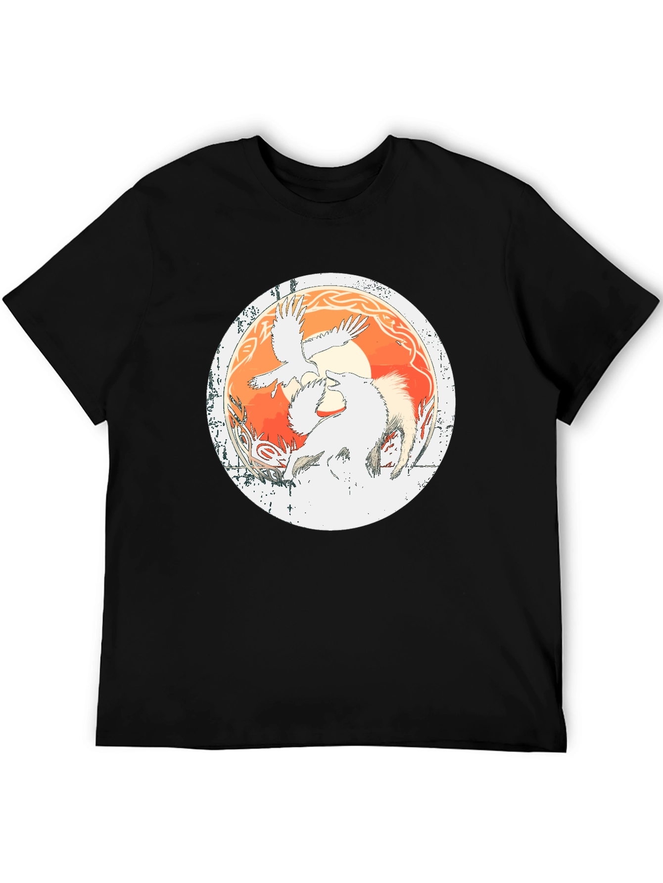 Viking Raven & Wolf Graphic Tee - Black Cotton Blend
