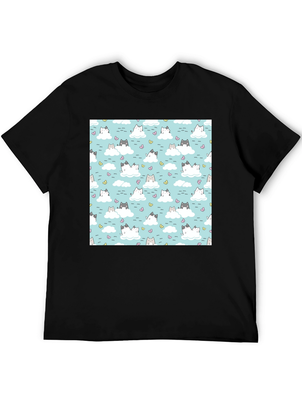 Cloud Cat Tee - Cute Pattern Black T-Shirt