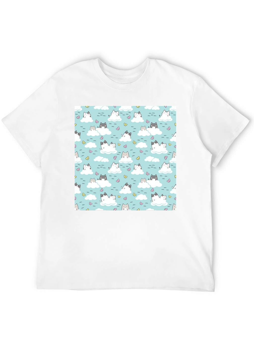 Cloud Cat Tee - Cute Pattern Black T-Shirt