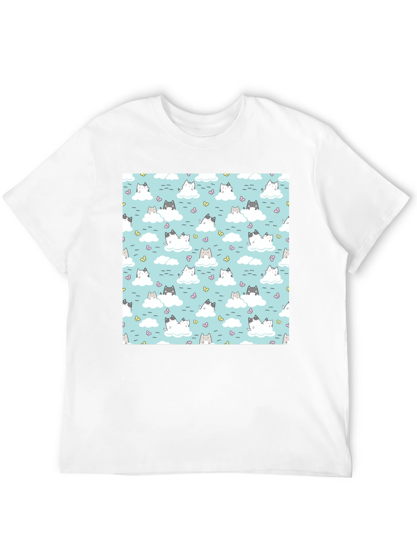 Cloud Cat Tee - Cute Pattern Black T-Shirt