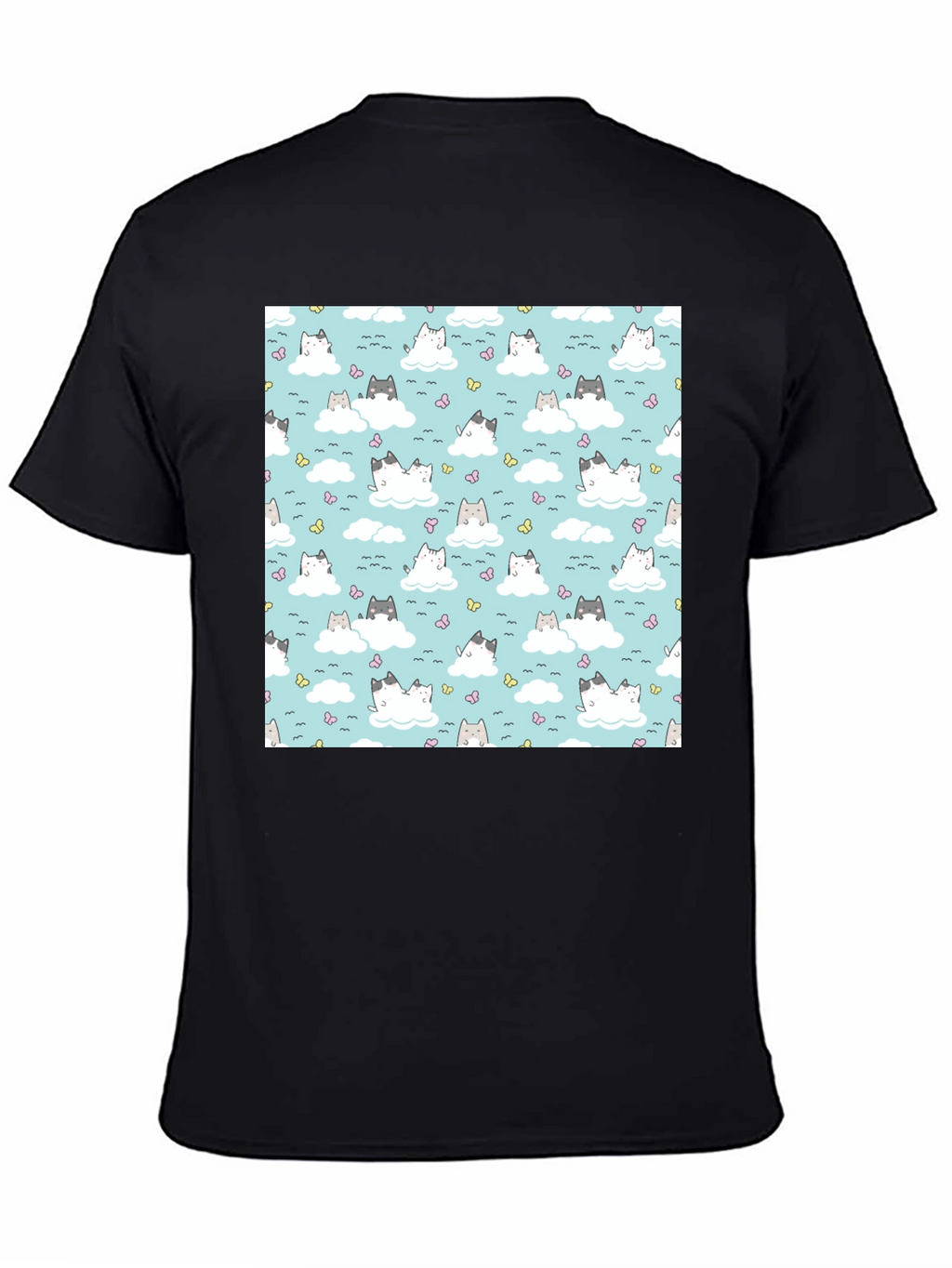 Cloud Cat Tee - Cute Pattern Black T-Shirt