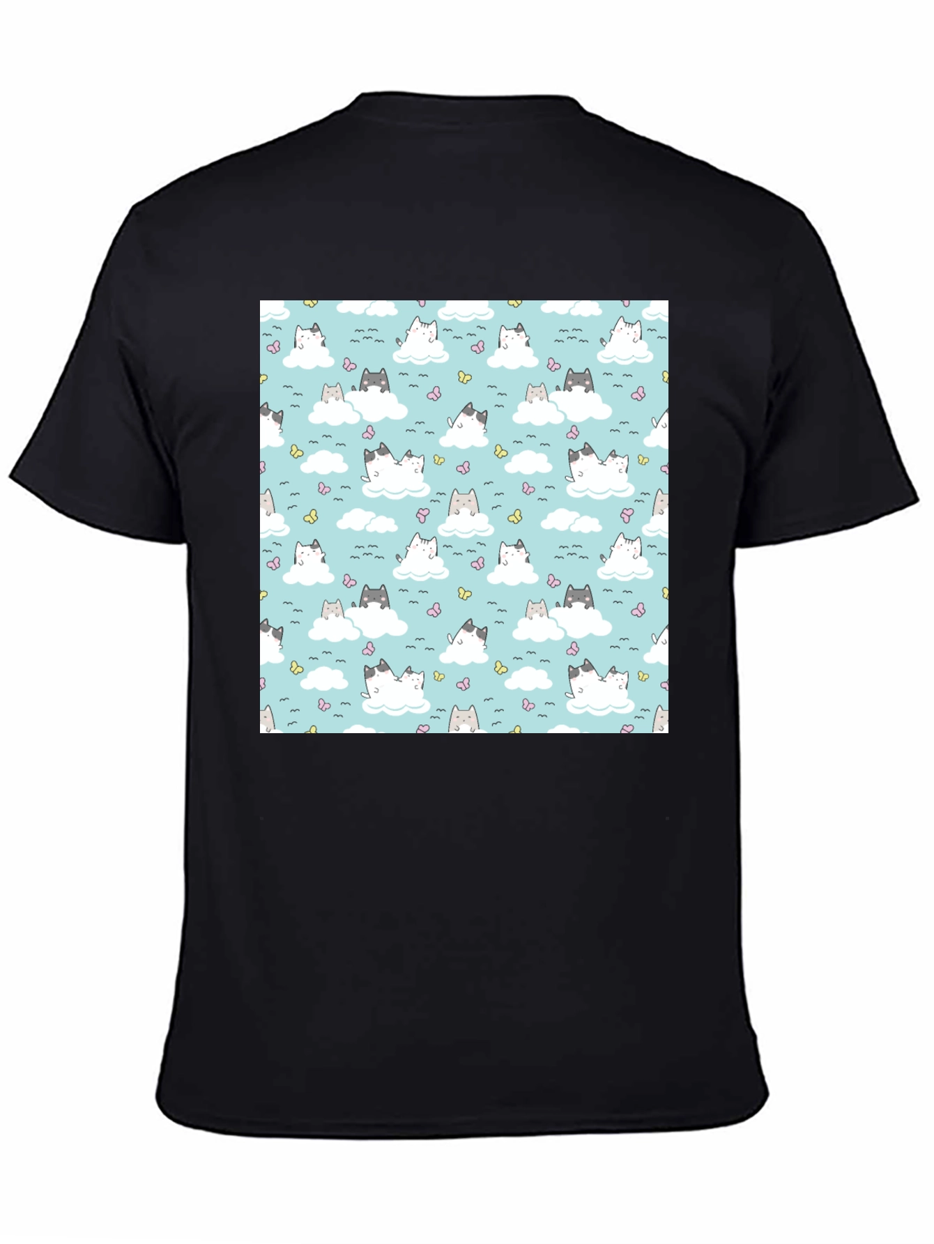 Cloud Cat Tee - Cute Pattern Black T-Shirt