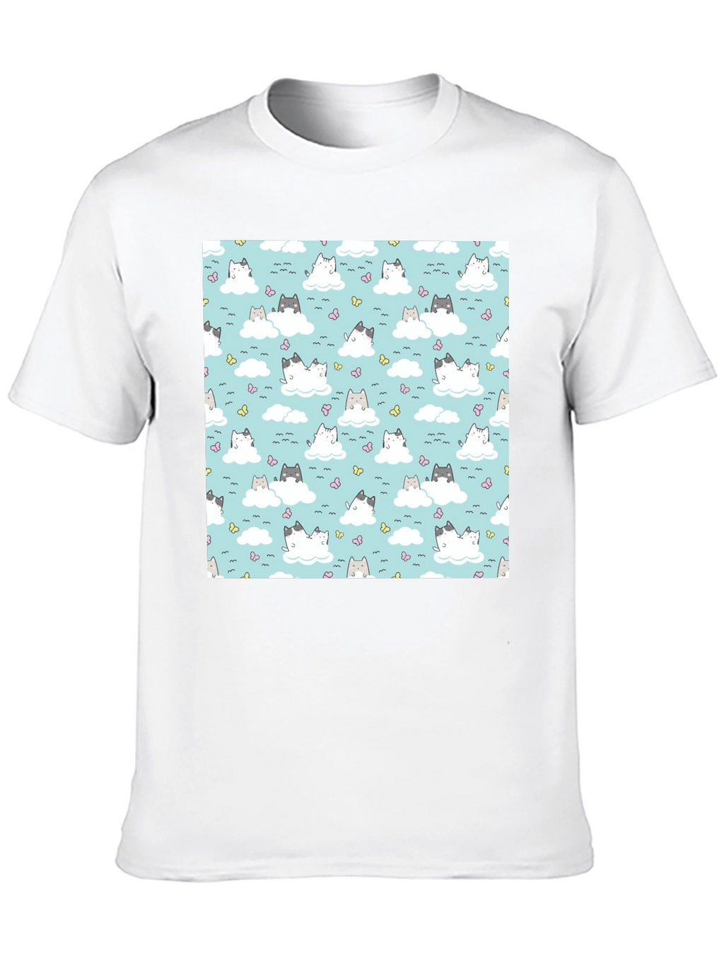 Cloud Cat Tee - Cute Pattern Black T-Shirt