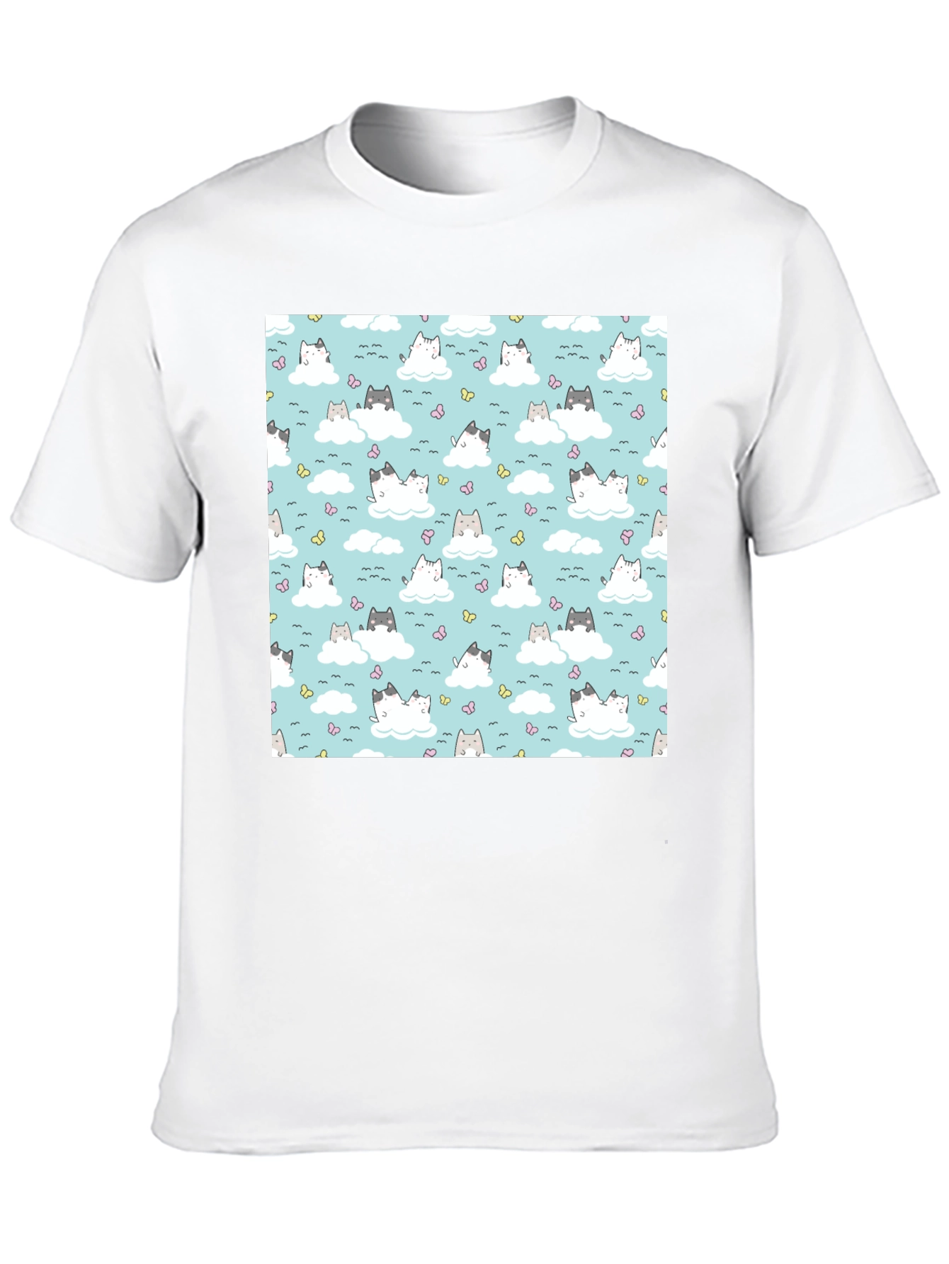 Cloud Cat Tee - Cute Pattern Black T-Shirt