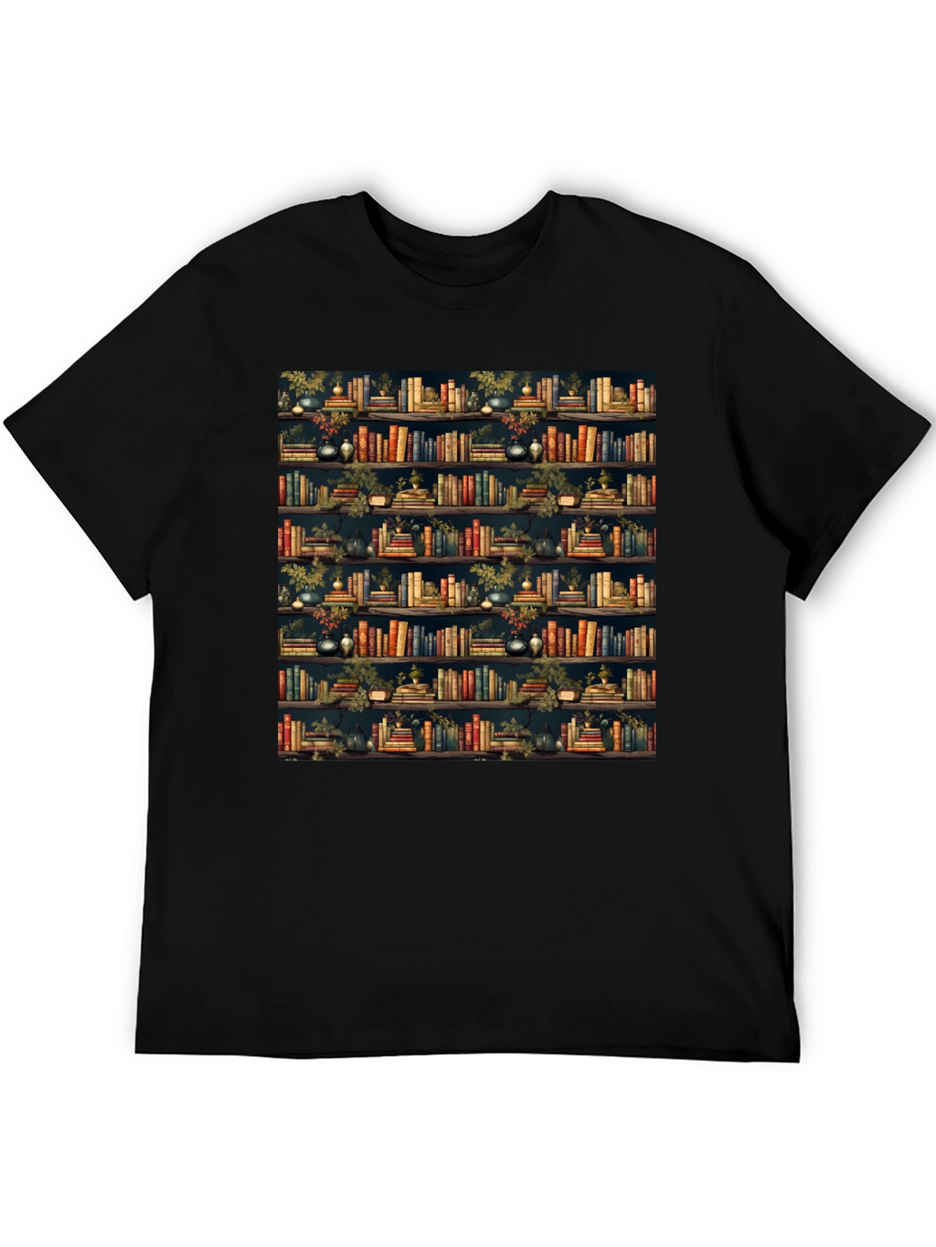 Book Shelf Patterned Black T-Shirt