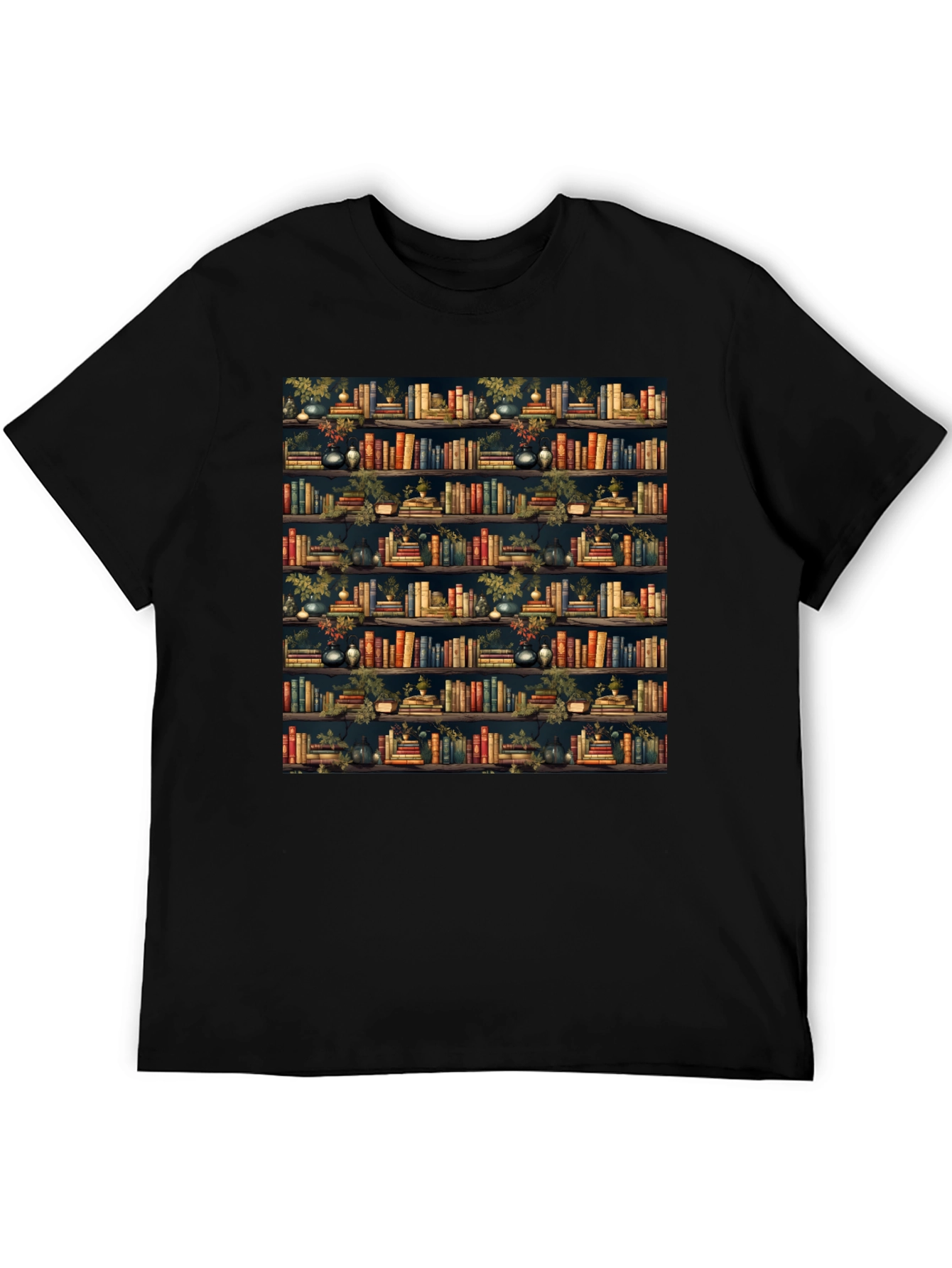 Book Shelf Patterned Black T-Shirt
