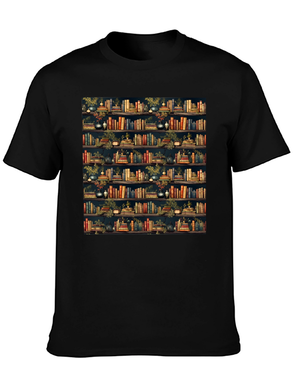 Book Shelf Patterned Black T-Shirt