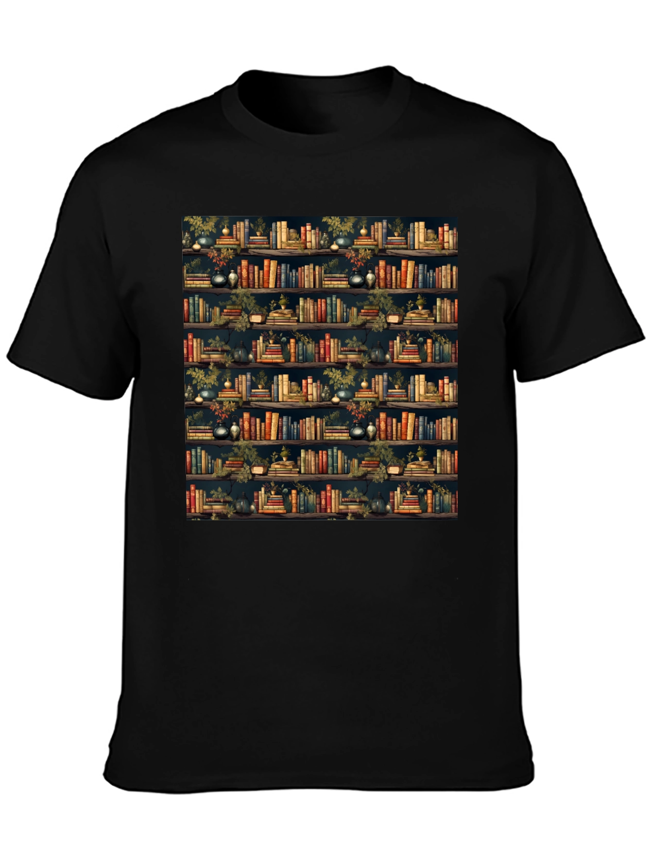 Book Shelf Patterned Black T-Shirt
