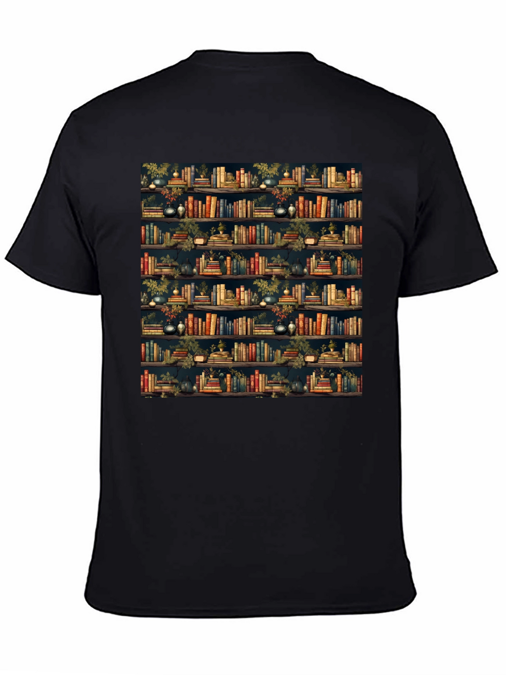 Book Shelf Patterned Black T-Shirt