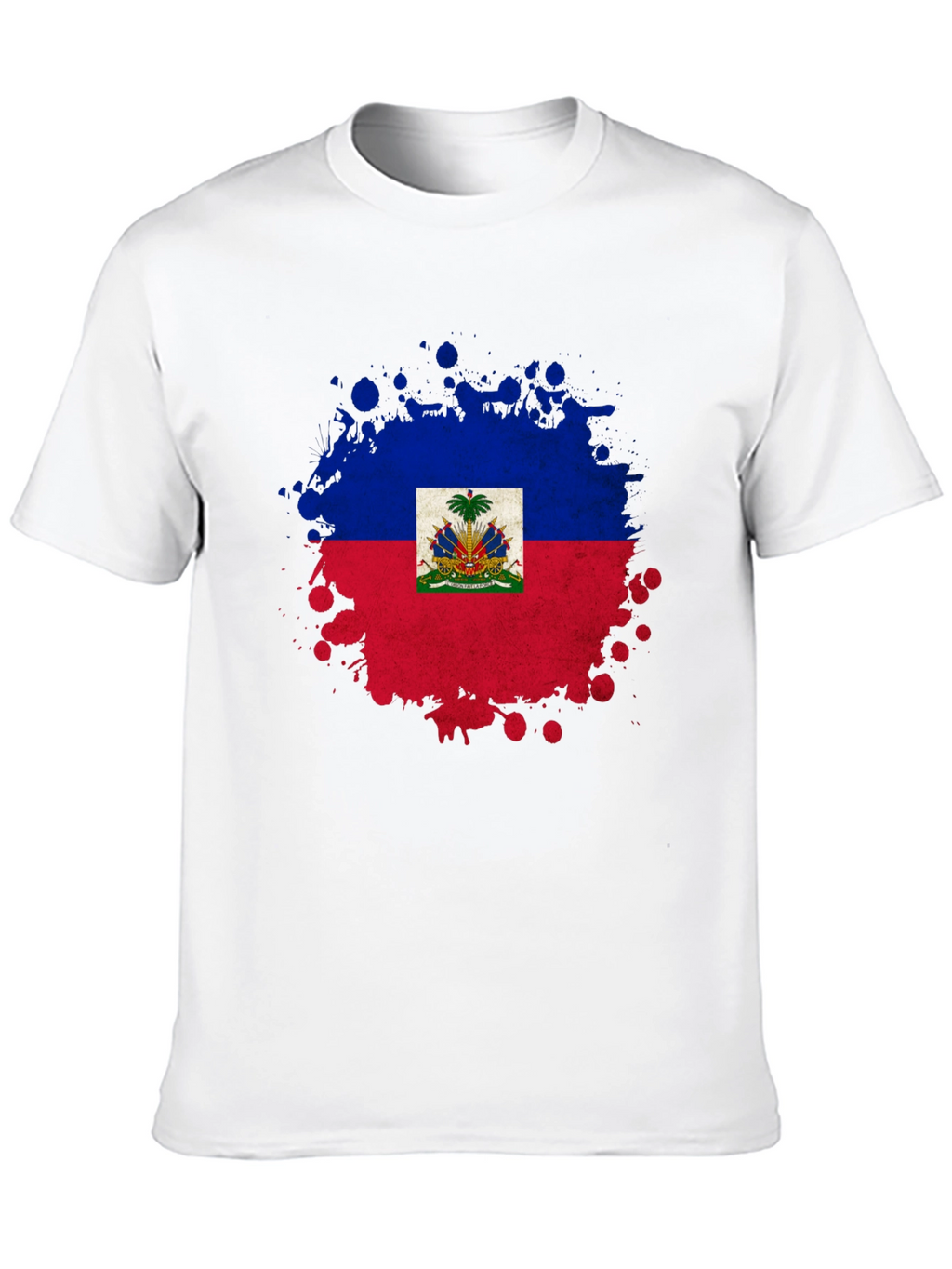 Haiti Flag Splatter Print Black T-Shirt