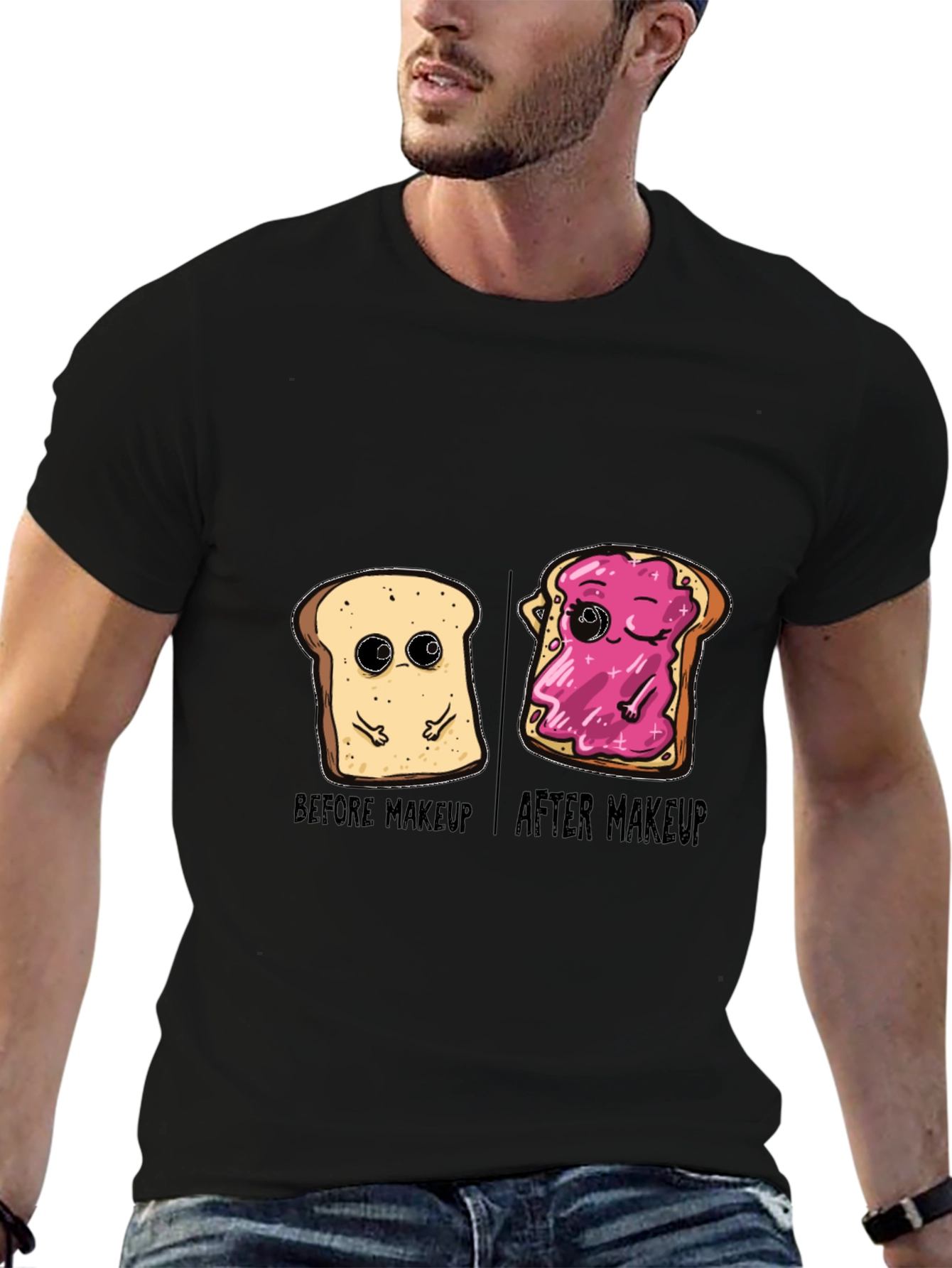 Funny Bread Before & After Makeup Black T-Shirt