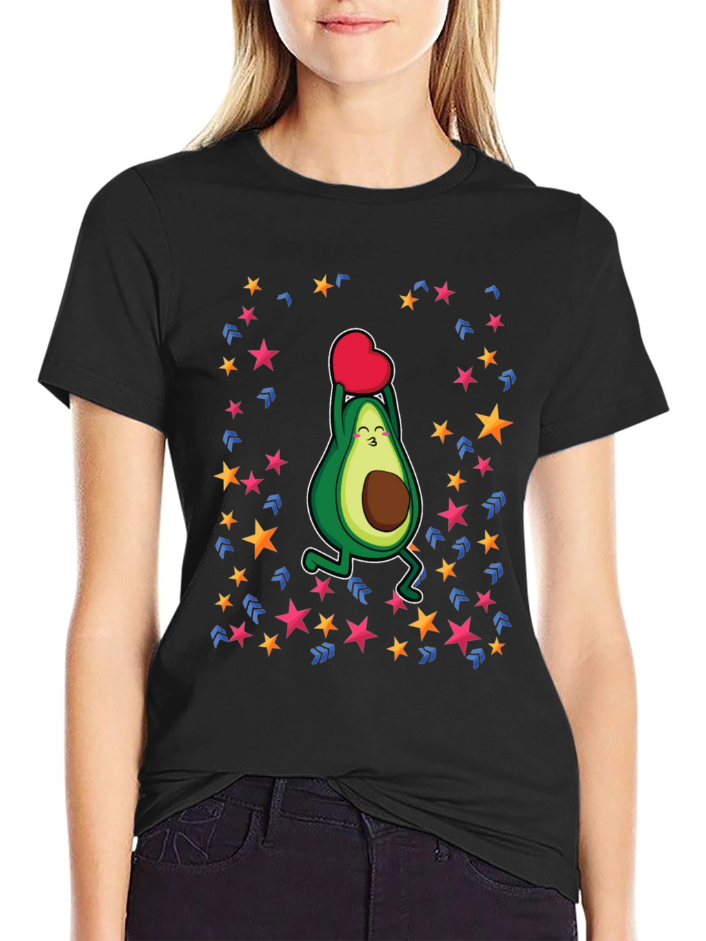Avocado Love Heart Graphic Black T-Shirt
