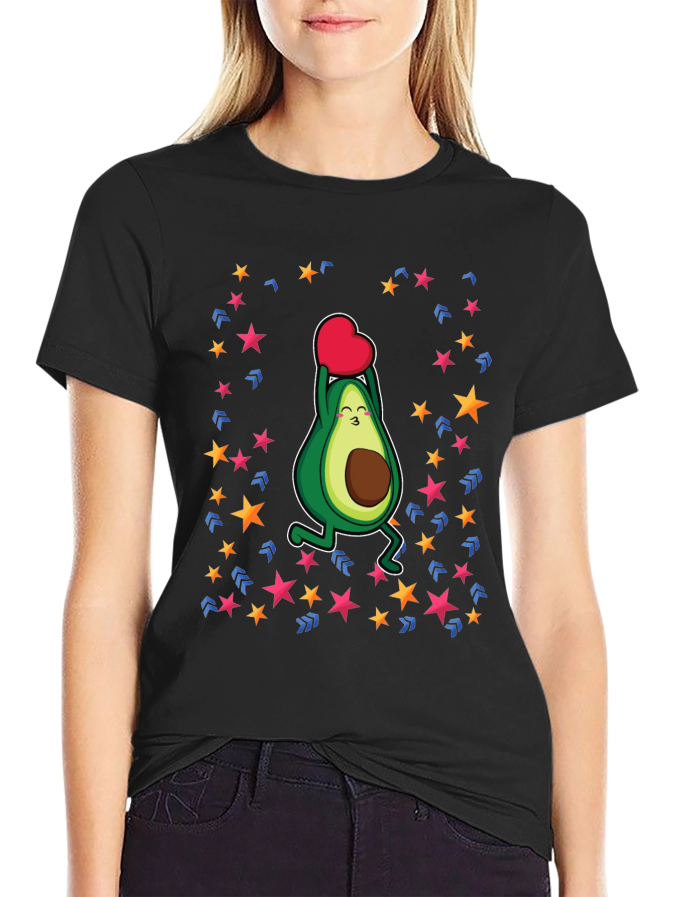 Avocado Love Heart Graphic Black T-Shirt