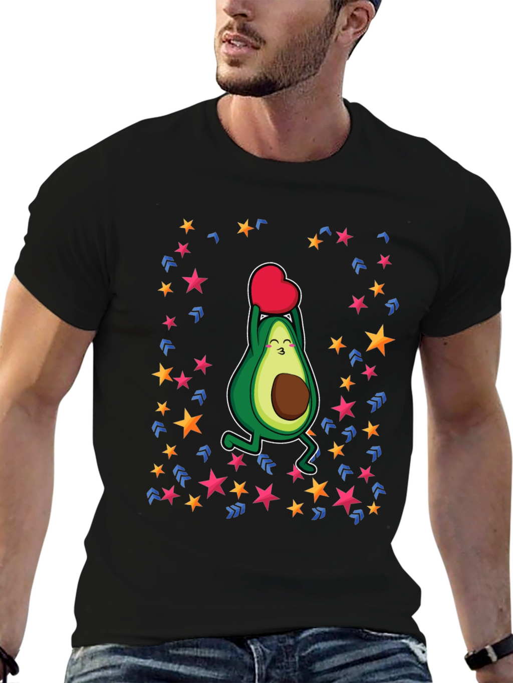 Avocado Love Heart Graphic Black T-Shirt