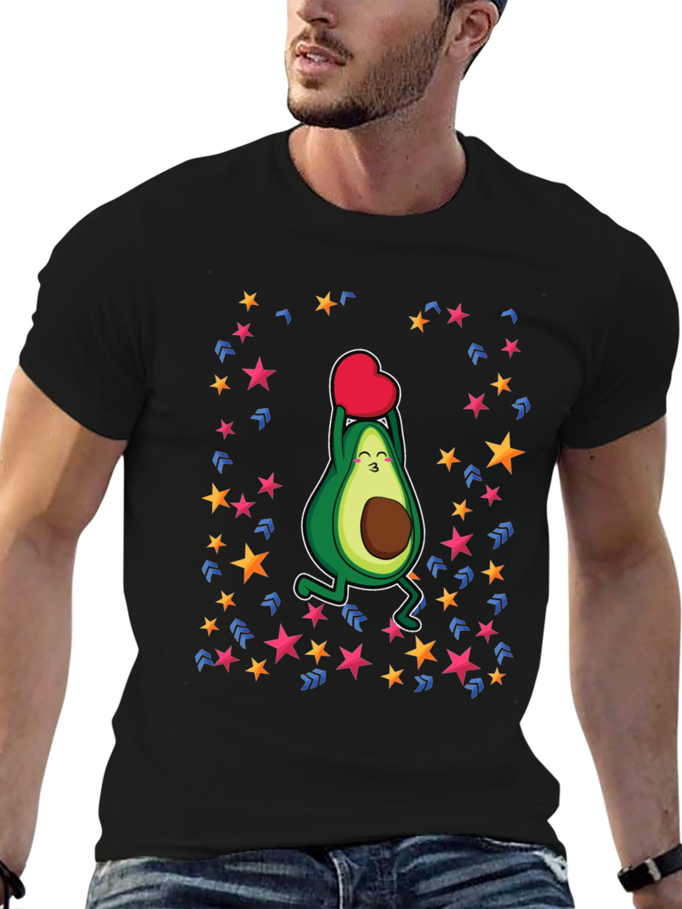 Avocado Love Heart Graphic Black T-Shirt
