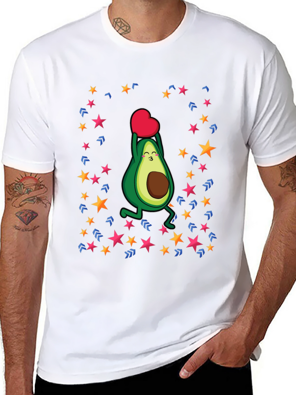 Avocado Love Heart Graphic Black T-Shirt