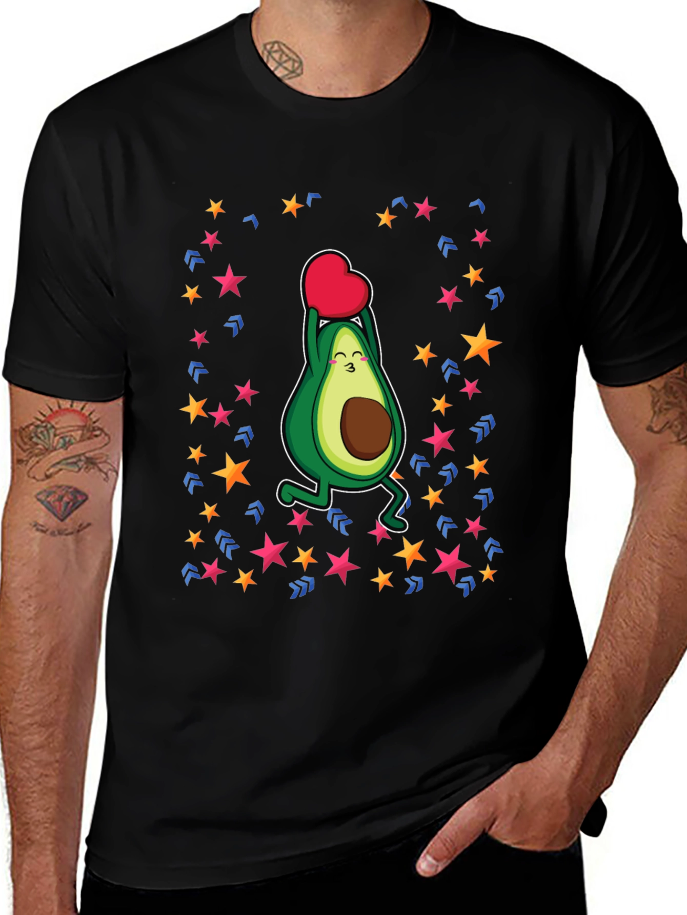 Avocado Love Heart Graphic Black T-Shirt