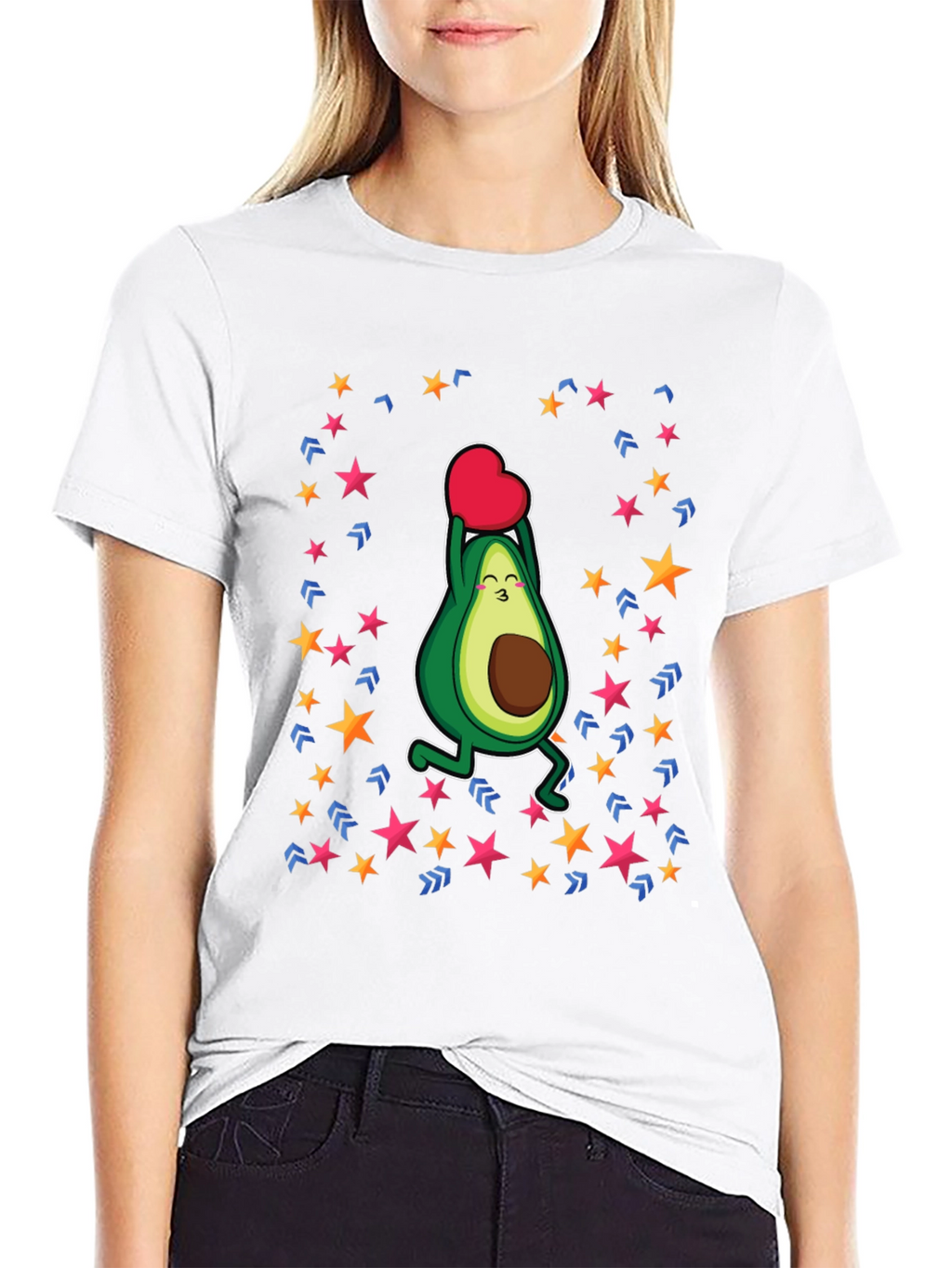 Avocado Love Heart Graphic Black T-Shirt