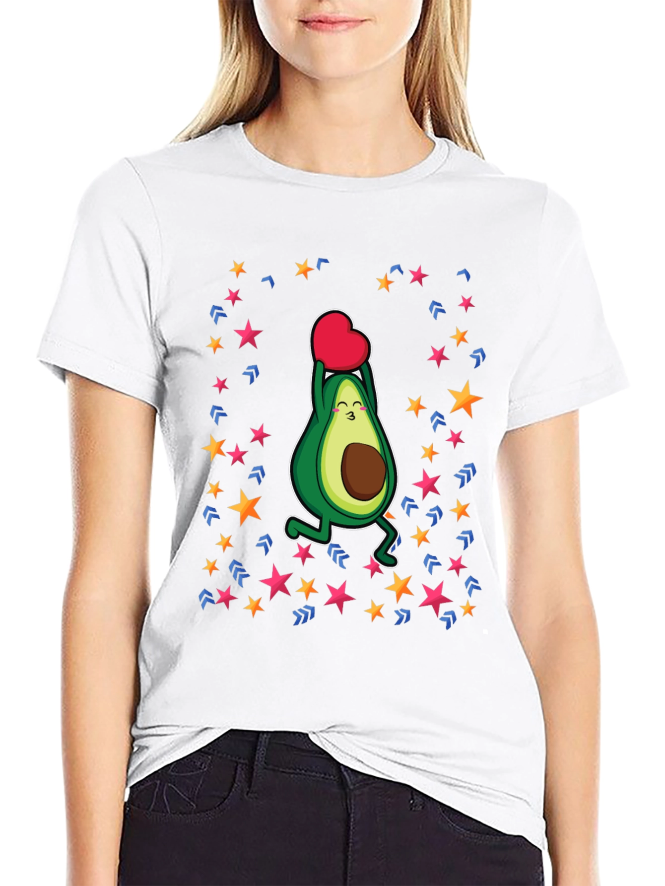 Avocado Love Heart Graphic Black T-Shirt