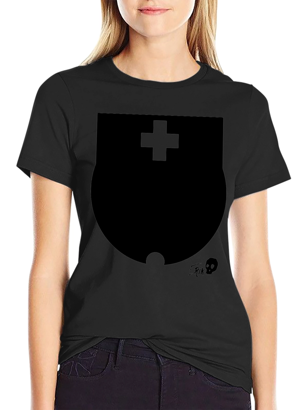 Modern Black Graphic T-Shirt with Shield Design