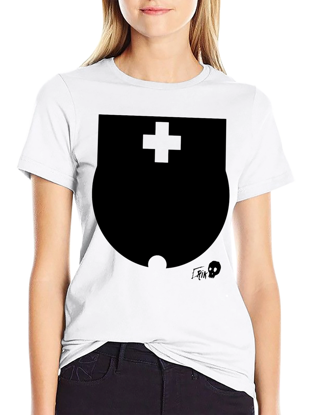 Modern Black Graphic T-Shirt with Shield Design