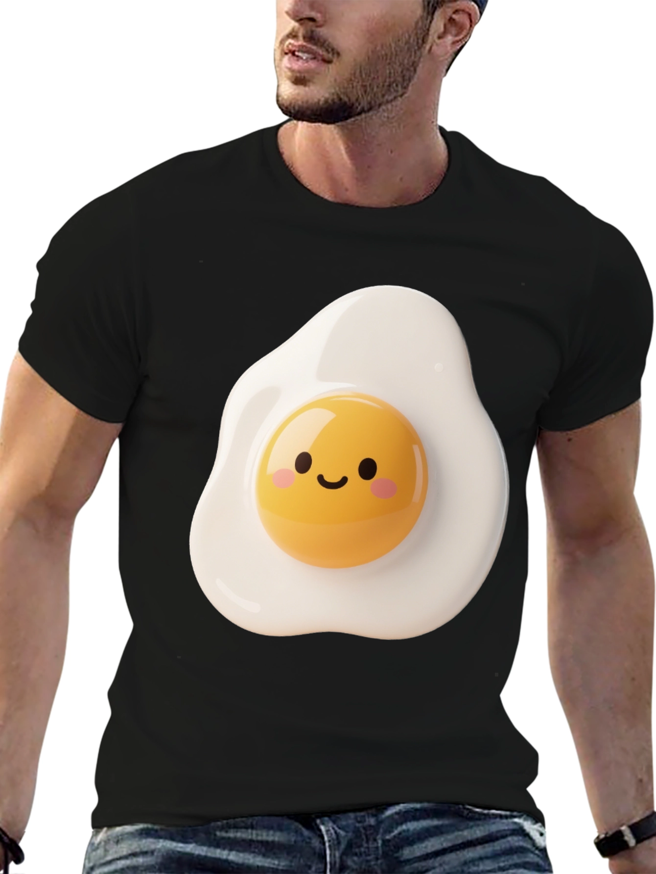 Cute Fried Egg Graphic Tee - Black Unisex T-Shirt