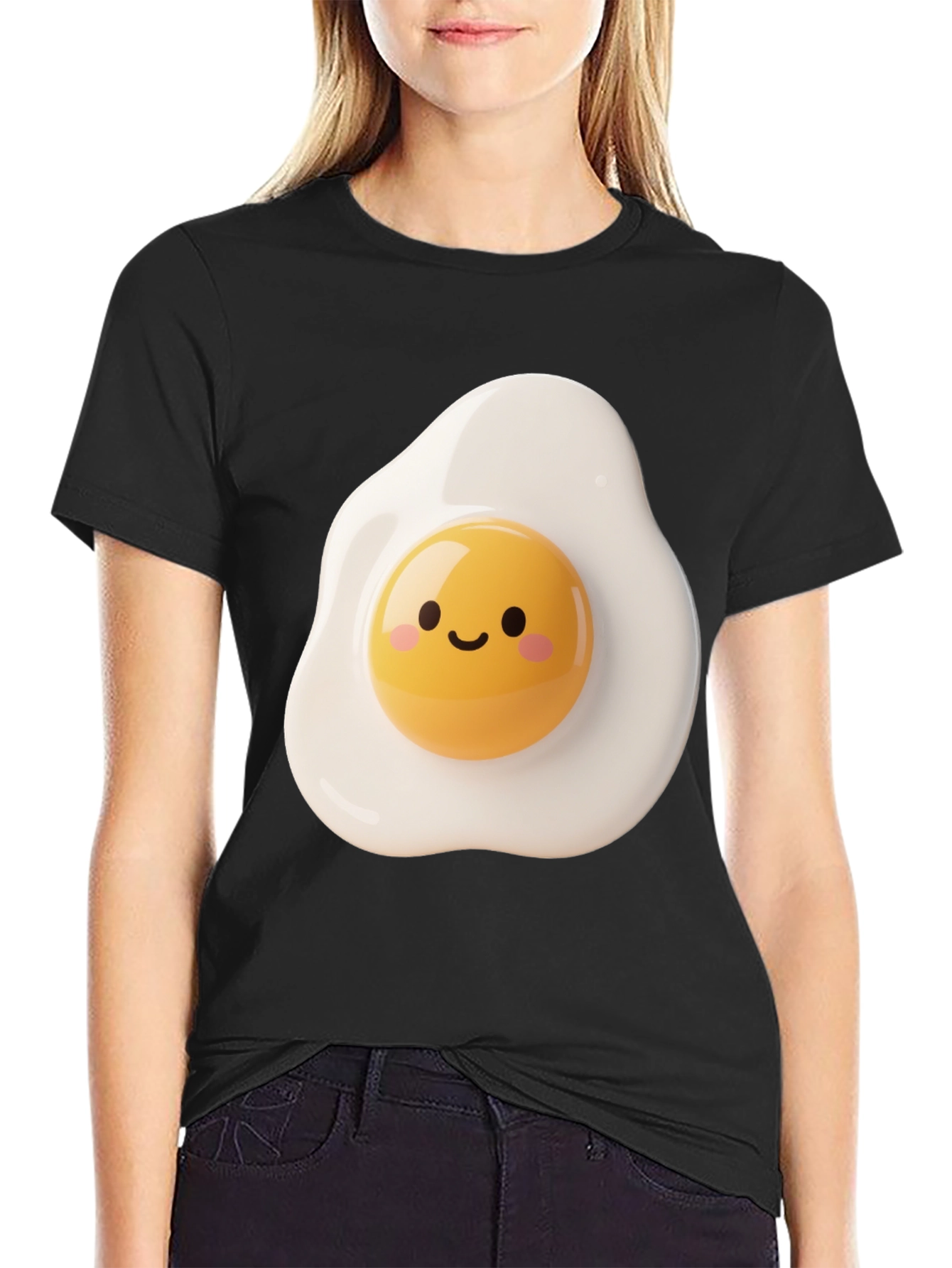 Cute Fried Egg Graphic Tee - Black Unisex T-Shirt