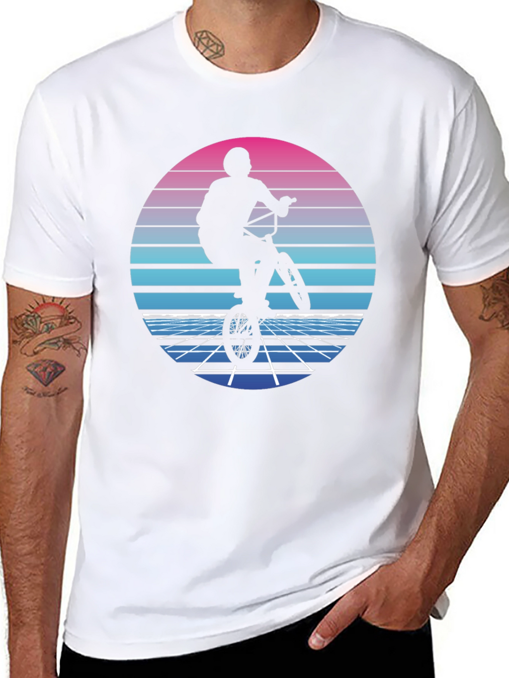 Retro BMX Rider T-Shirt - Synthwave Style