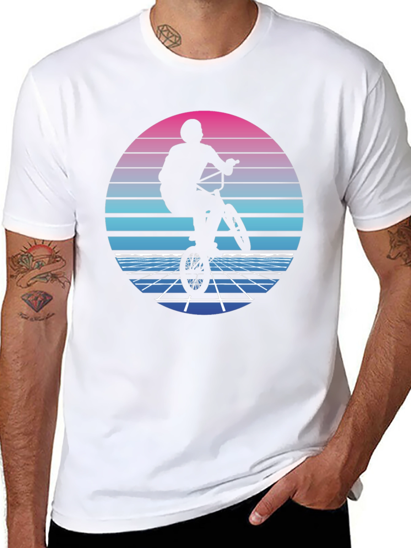 Retro BMX Rider T-Shirt - Synthwave Style